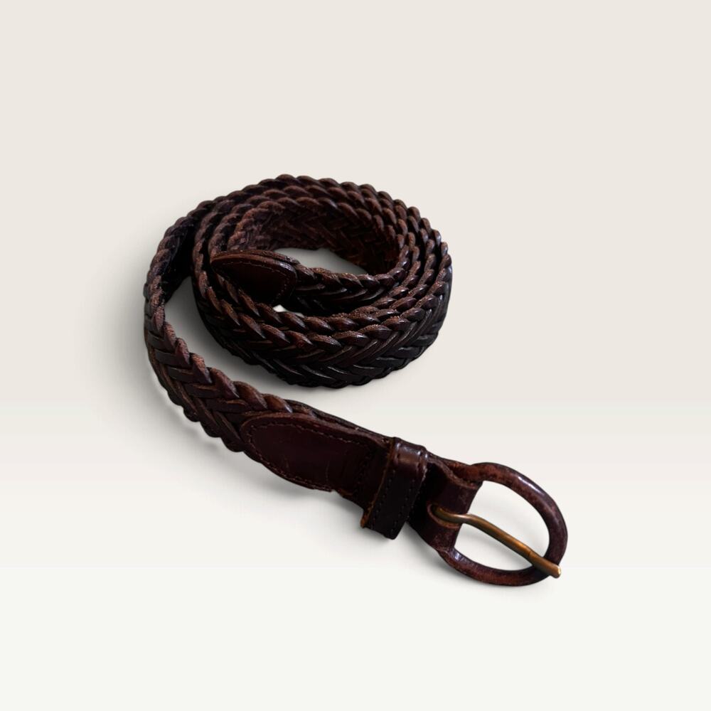 Men's Dark Brown Braided Leather Belt, Unbranded, Genuine Leather